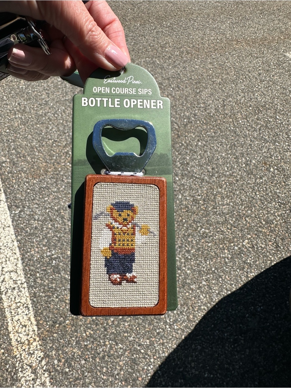 Father’s Day gift Open Course Sips Bottle Opener with Needlepoint Bear - Green